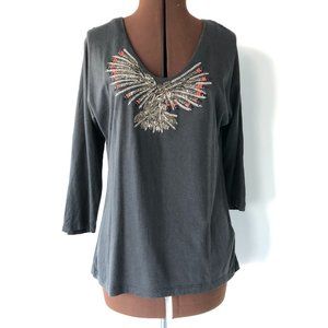 Grey T-shirt with Embroidery, Beading on Bodice